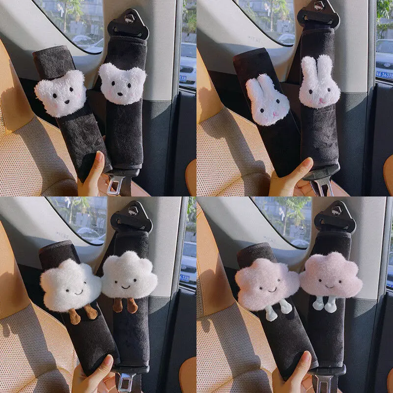 2024 Sanrio Car Seat Belt Cover Cinnamonroll Kuromi My Melody Cartoon Plush Seat Belt Cover Kawaii Car Decoration Parts