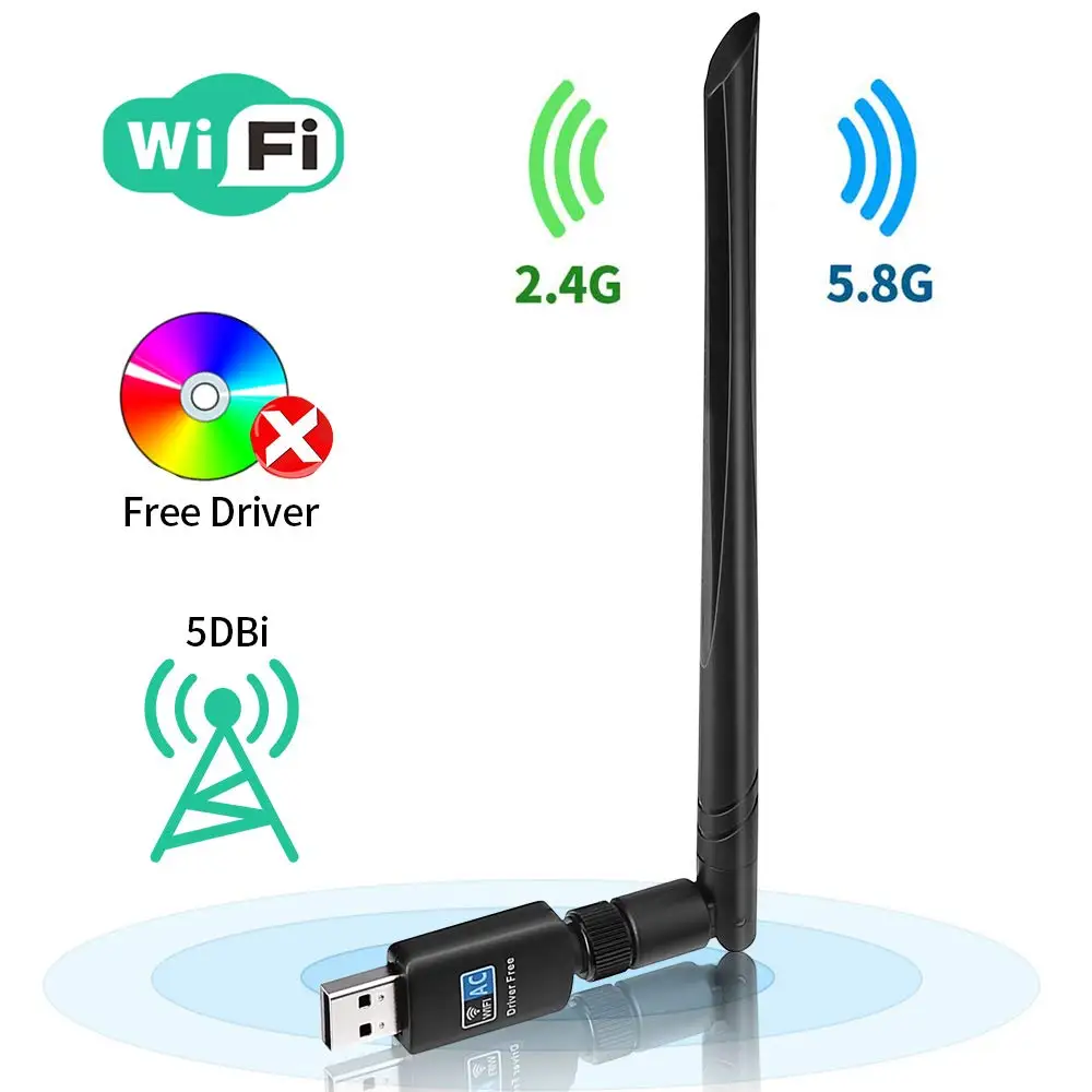 Onvian USB WiFi адаптер 600 Мбит/с 5dBi антенна беспроводная сеть электронное устройство защиты 2,4 ГГц/5,8 ГГц Wi-Fi USB адаптер приемник Бесплатный драйвер