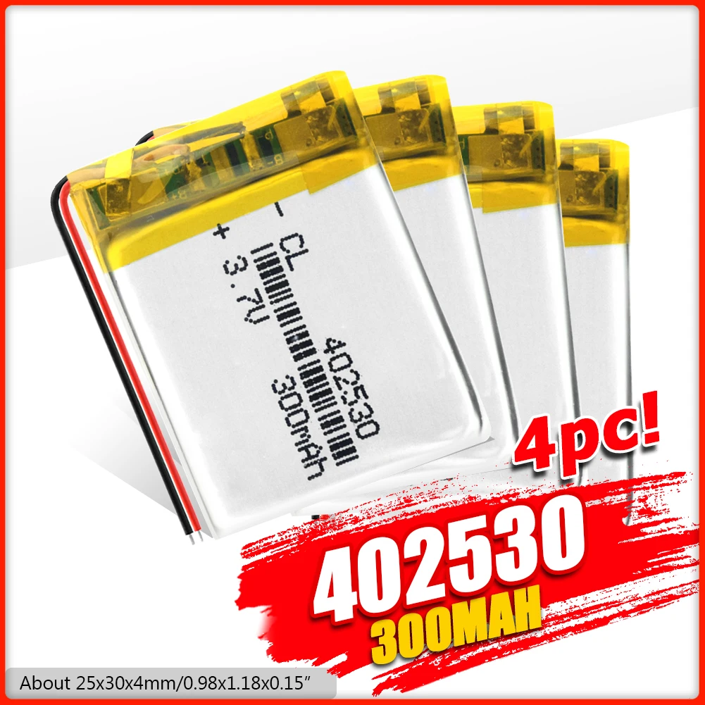 1/2/4 шт./партия литий-полимерная батарея 3 7 в 402530 300 мАч для Mp3 Mp4 Gps PDA умных часов PSP