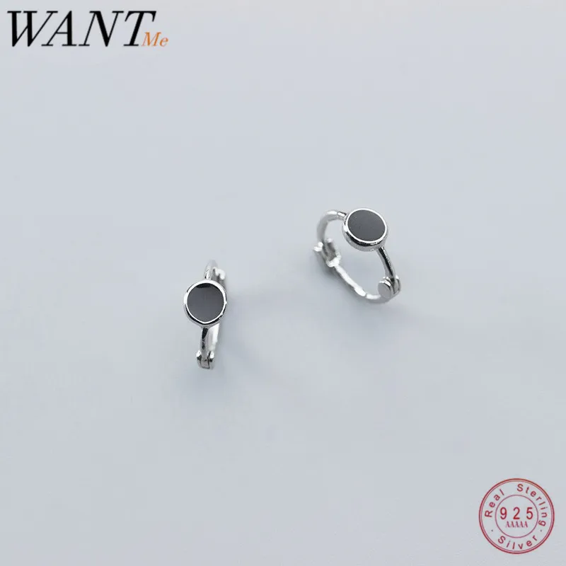 Женские серьги гвоздики WANTME из серебра 925 пробы с черным круглым