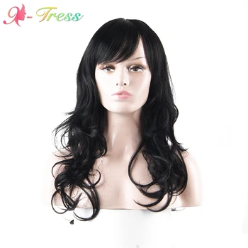 

X-TRESS Wave Black Color Synthetic Wigs for White Women Medium 20inch Machine Made Wigs Wigs Heat Resistant Cospiay/Daily Wig