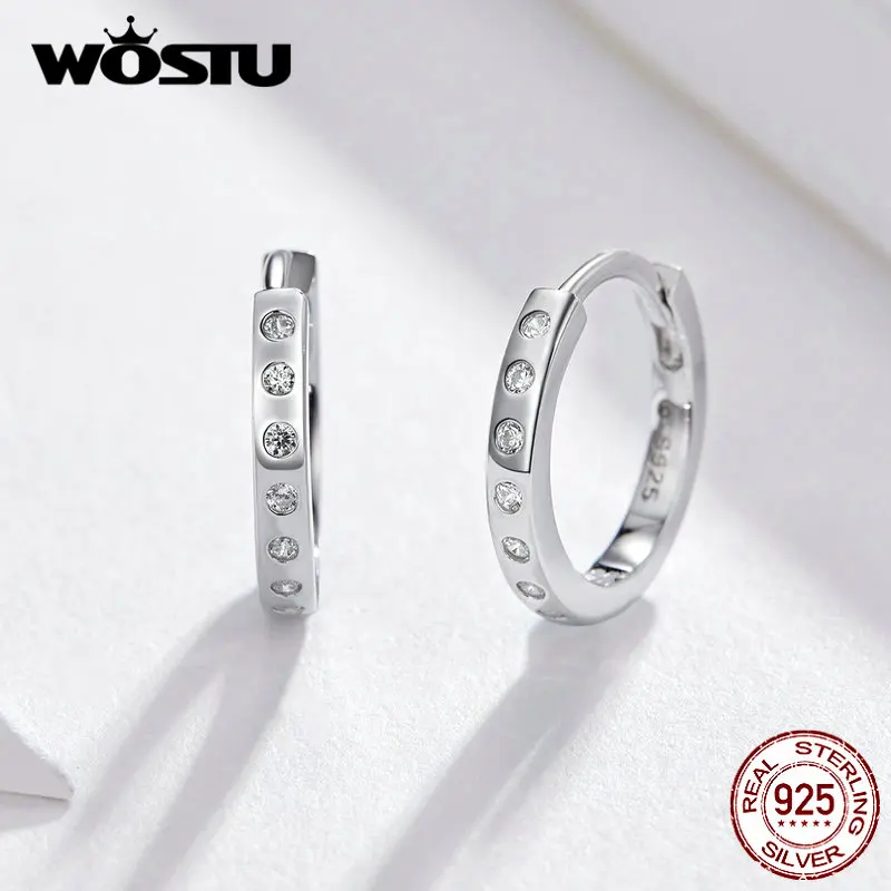 Женские серьги кольца WOSTU в Корейском стиле из стерлингового серебра 925 пробы с