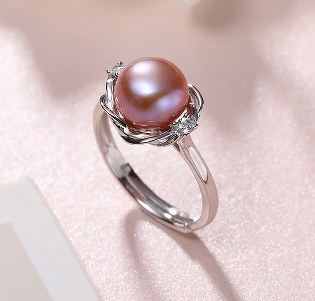 430 8-9mm plump pearl powder with strong luster, purple fresh water pearl ring