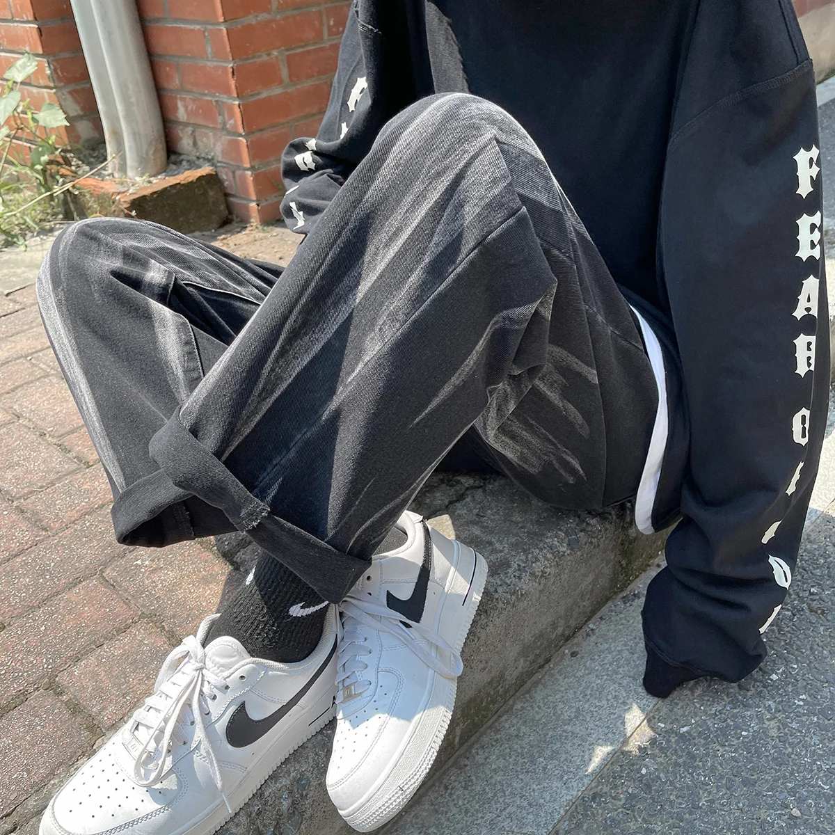 Men's Y2K 5XL Oversized New Vintage Straight Jean Pants Blue Baggy Wide-leg Jeans Trousers Unisex Streetwear Casual Pants