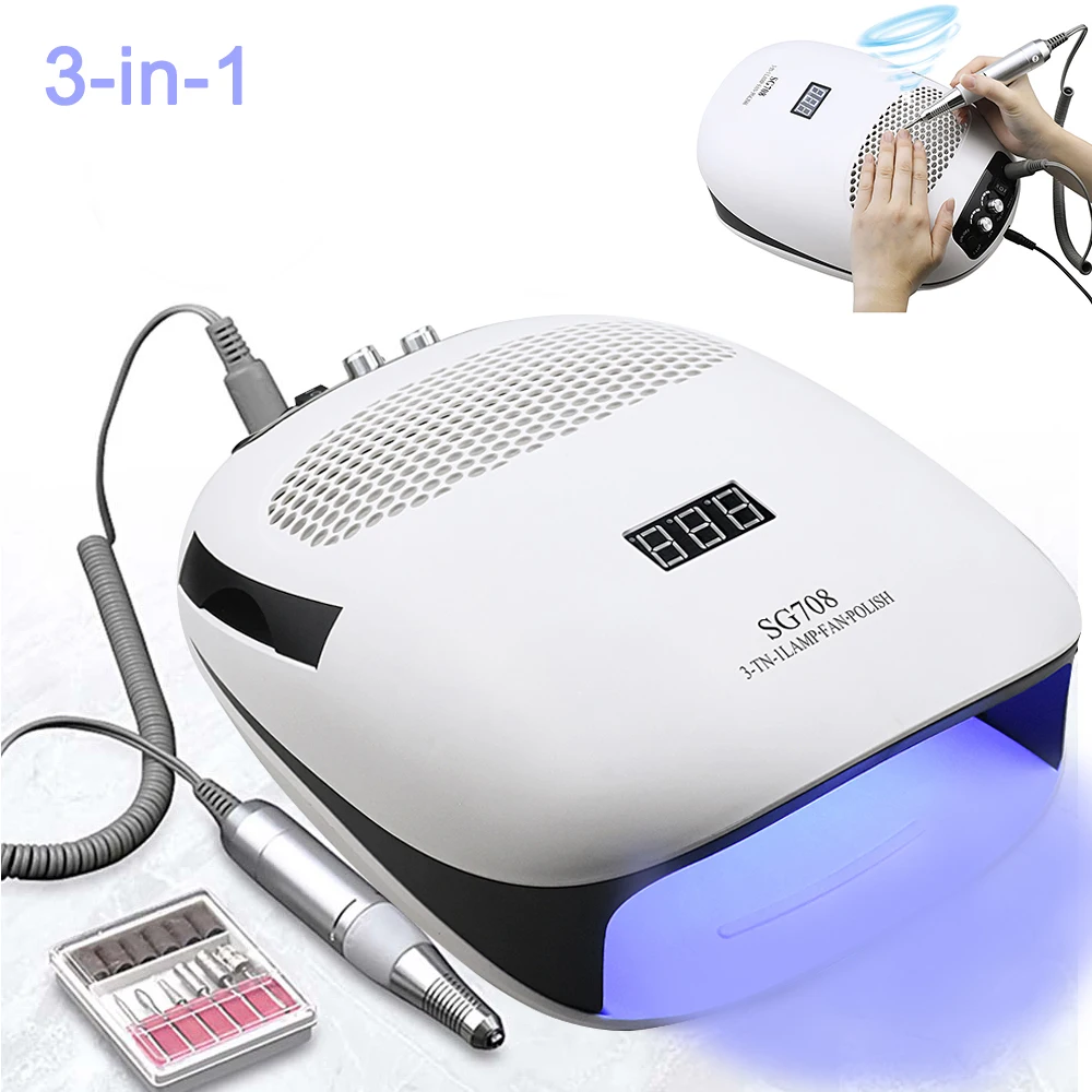 Najtaniej 140W 3 IN 1Multifunction do paznokci odkurzacz i elektryczna wiertarka do paznokci i lampa uv do paznokci maszyna do manicure dla salon paznokci narzędzie