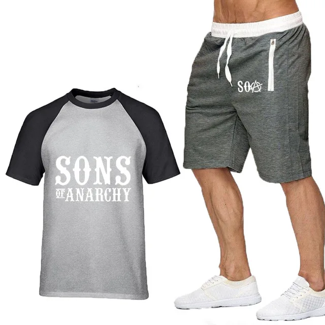 Summer Men's Suit SOA Sons of anarchy the child SONS Printed High Quality Fashion casual male T-Shirt+Pants 2Pcs F | Автомобили и