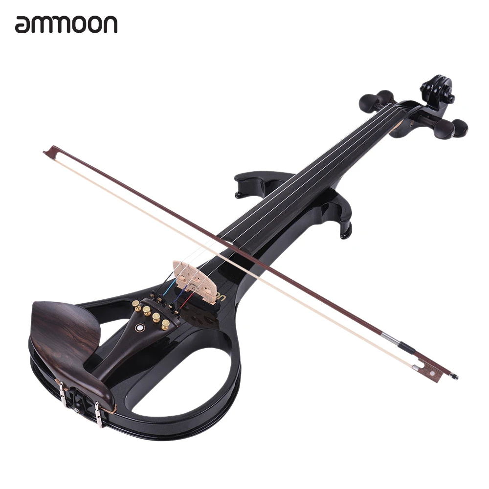 ammoon VE-209 Full Size 4/4 Solid Wood Silent Electric Violin Fiddle Maple Ebony Fingerboard Tailpiece with Bow Hard Case Tuner