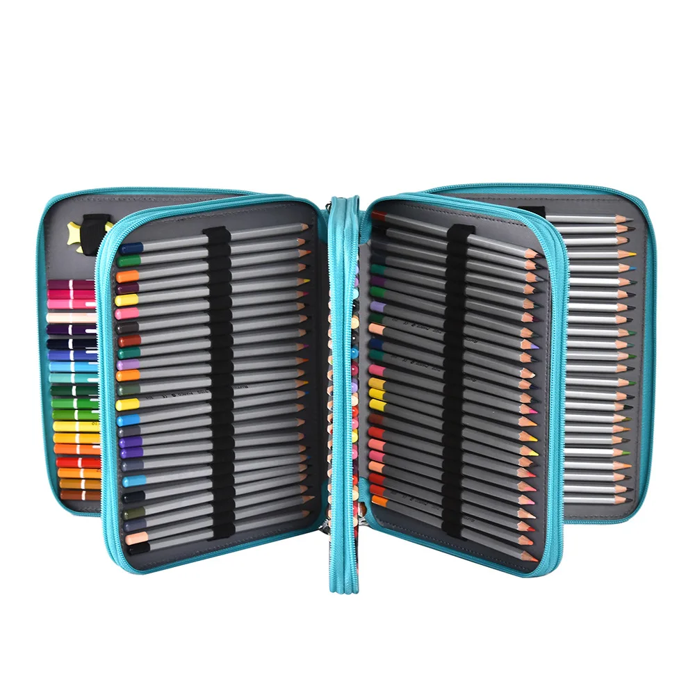 PU 가죽 초대용량 충격 방지 지퍼 필통, 학생용 연필 문구 보관 가방, 127 구멍, 150 구멍, 184/200 구멍