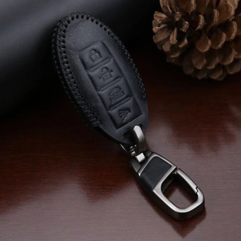 

Leather Car Key Case 4 Buttons FOB Holder Protection Cover Fit For Original Car Key For Nissan Infiniti