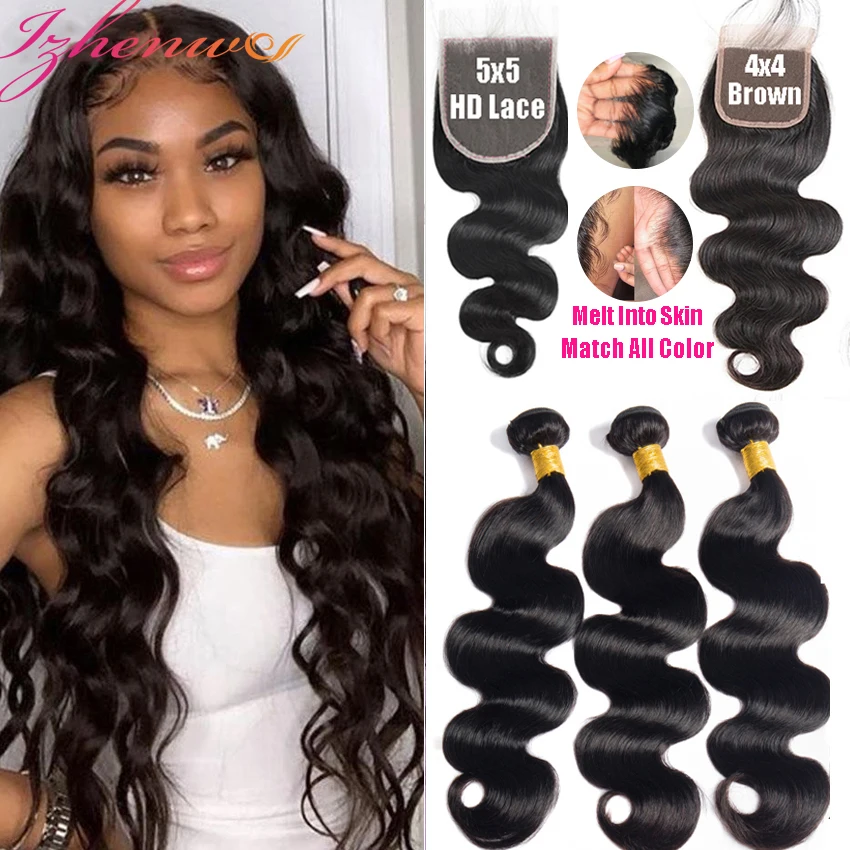 

30 32 Inch Hair Weave Body Wave 3 4 Bundles With Frontal Closure Brazilian Human Hair Extension Wave and 4x4 5x5 HD Lace Closure