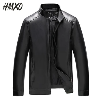 

HMXO New Men's PU Leather Jackets Stand Collar Zipper Pockets Male Plus Size PU Coats Faux Leather Fashion Business Outerwear