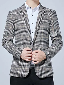 

Men's leisure suit small jacket single west yards single grid a grain of buckle autumn wear han edition cultivate one's morality