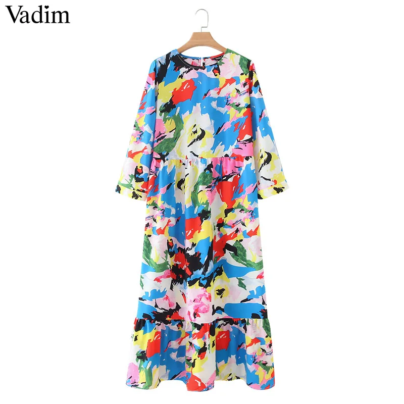 Multi Color Vadim женское платье макси в горошек, плиссированное, рукав три четверти, Женские повседневные Прямые Платья, шикарные, длина до лодыжки, vestidos QB260 - Цвет: Multi Color