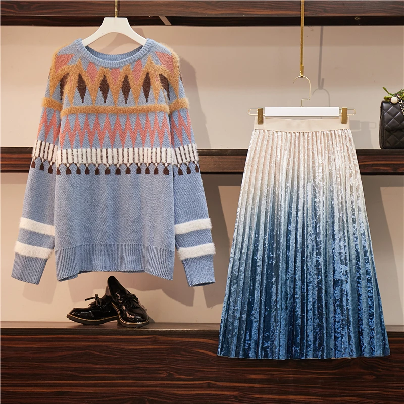 Зимний облегающий женский свитер 2019 Женская юбка из двух частей для иностранных
