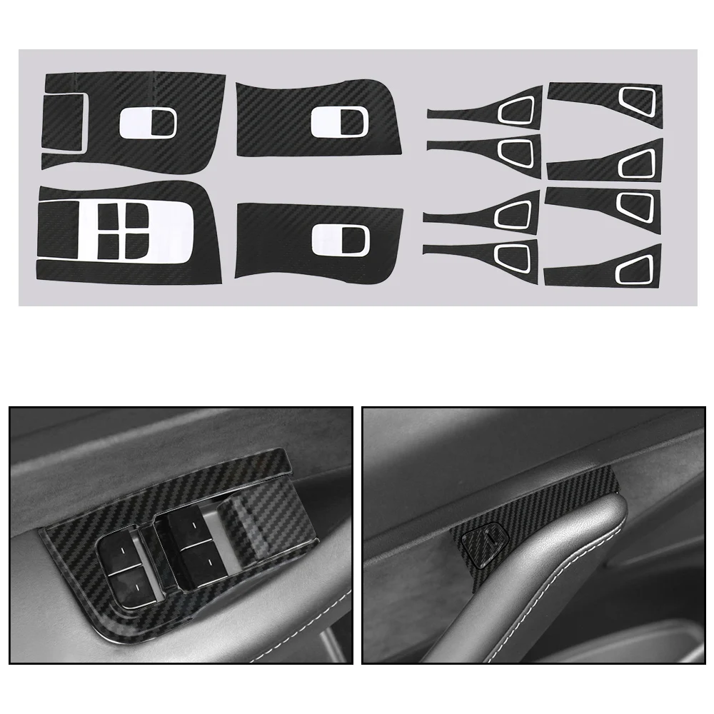 

YOSOLO DIY Carbon Fiber Film Car ABS Window Lifter Switch Button Decorative Frame Cover Trim Sticker for Tesla Model 3 2018-2019