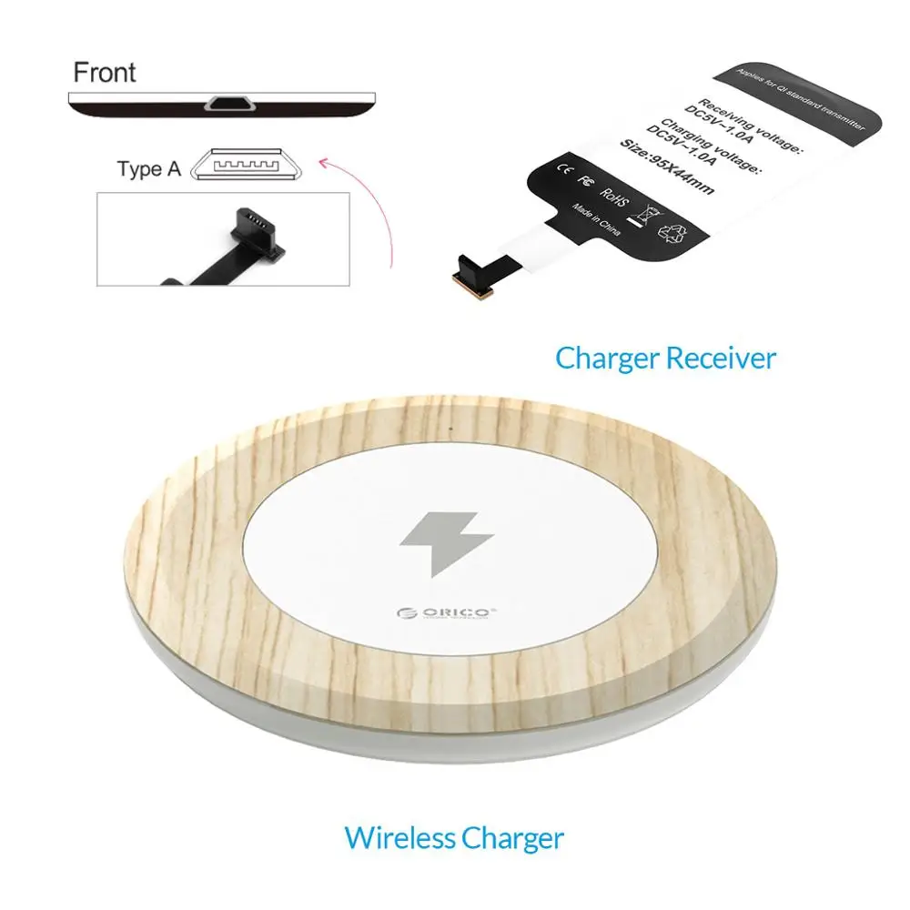 ORICO Qi Беспроводное зарядное устройство Быстрая зарядка быстрая Беспроводная зарядная площадка с бесплатным зарядным приемником для iPhone X 8 Plus samsung huawei - Цвет: TI Chip for Type-A
