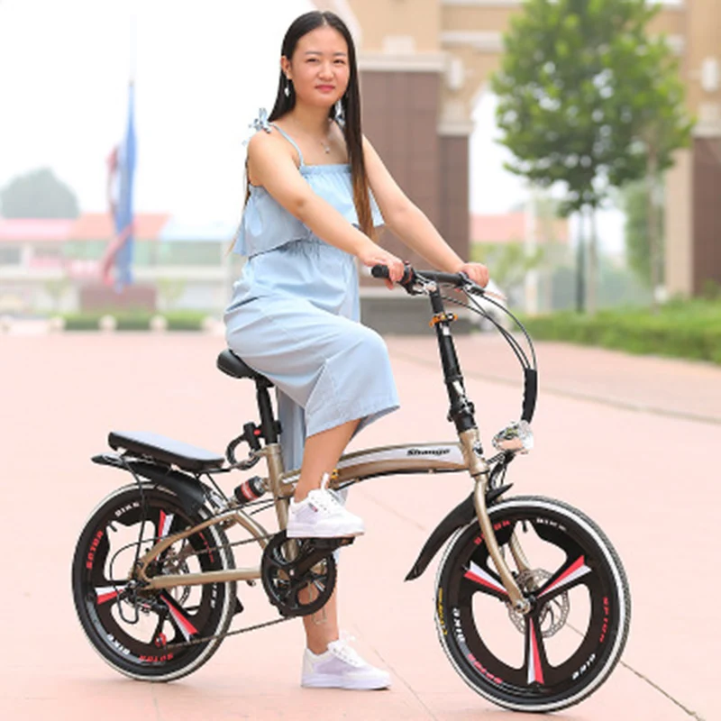 Folding Bike 20-Inch Speed Change Disc Brake Grid Three-Knife Adult Portable Small Bicycle For Male And Female Ultra-Light