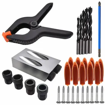 

34pcs/Set 34pcs/Set Woodworking Pocket Hole Jig 6/8/10mm Oblique ​Hole Locator Positioner Drilling Bits Jig Clamp Woodworking