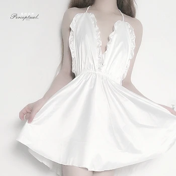 

Women Sleepwear Night Gown Sexy Lingerie Dresses Summer Hot Sexi Sling Backless Sleeveless Deep V Nightdress Nightgown