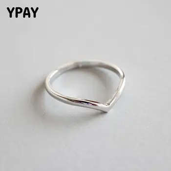 

YPAY Real 925 Sterling Silver Simple Line Open Rings for Women Girls Christmas Minimalist Fine Party Jewelry Charm Gift YMR607