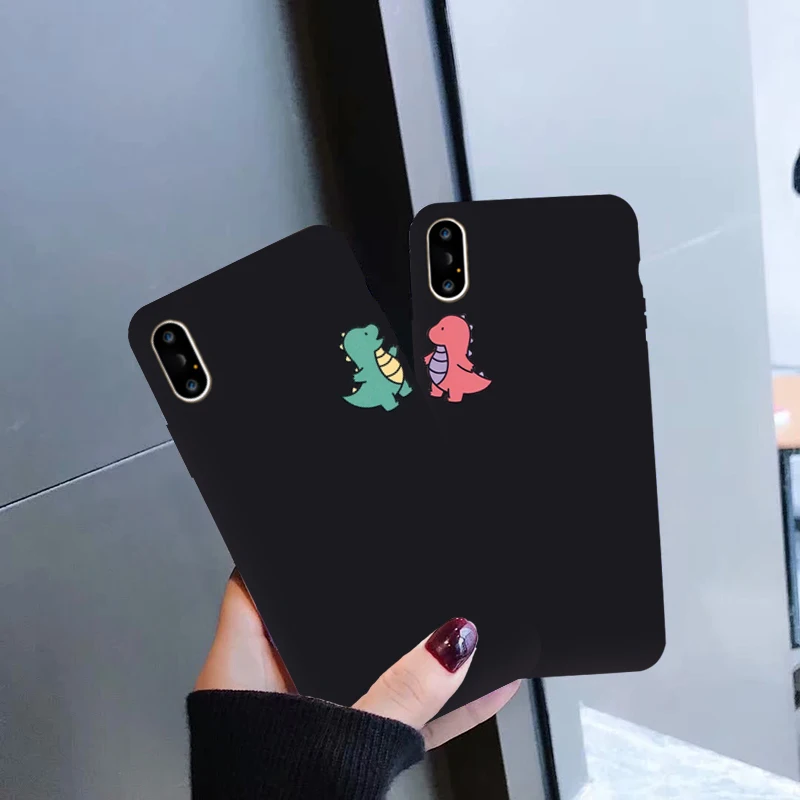 

GYKZ Cartoon Dinosaur Phone Case For iPhone 7 X XS MAX XR 8 6 6s Plus Cute Couple Black Soft Silicone Back Cover For iPhone XR
