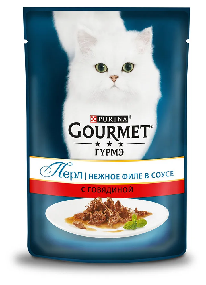 Корм влажный Gourmet Perle Мини-филе для кошек с говядиной, 85 г(24 шт