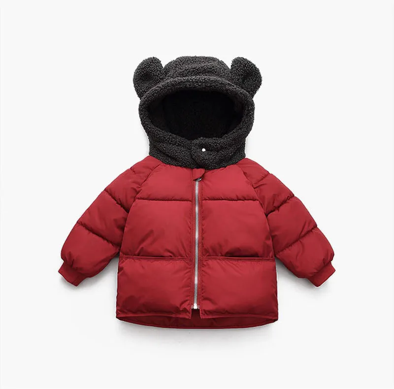 Детская зимняя куртка детские осенне-Осенние теплые куртки Одежда для маленьких мальчиков и девочек Хлопковое пальто с капюшоном и милым медведем для малышей, верхняя одежда