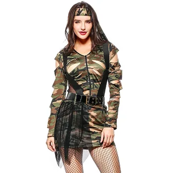 

Women Camouflage Training Costumes Girls Club Carnival Party Game Uniform Adult Instructor Soldier Halloween Cosplay Outfit