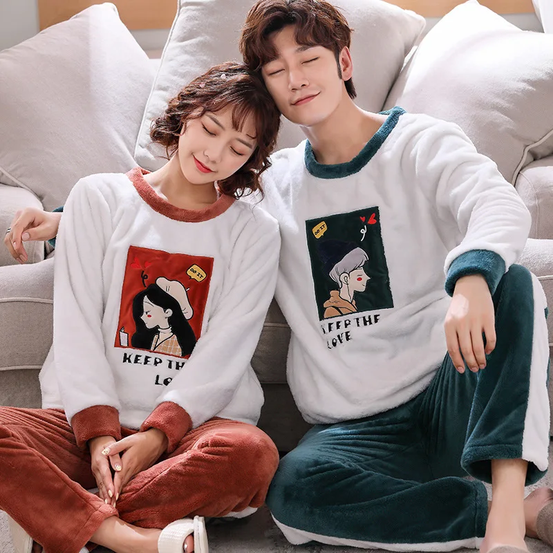 Boy and Girl Новинка; зимняя Пижама унисекс для взрослых; теплая одежда для сна; комплект из 2 предметов; женская пижама; фланелевая утепленная домашняя одежда; пижама с длинными рукавами - Цвет: Boy and Girl