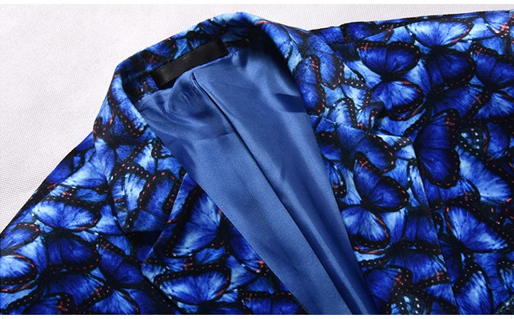 Синий мужской костюм куртка новая волна Мужская мода Принт блейзер Masculino Slim Fit Блейзер Masculino свадебные куртки Мужская официальная куртка для мужчин