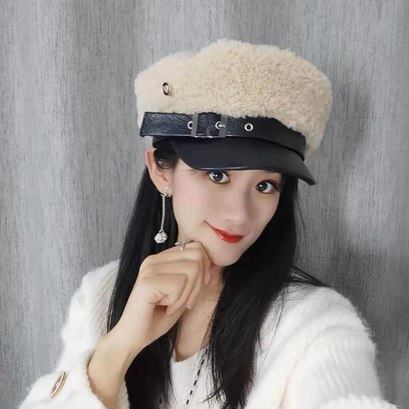 Корейская супер огненная овечья кожа темно-синяя шляпа женская осенняя и зимняя теплая остроконечная шляпа модная дикая верхняя шляпа шапка аниса