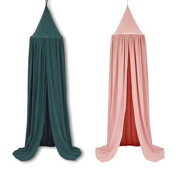

KAMIMI 2 Pcs Baby Bed Curtain Children Room Decoration Cotton Cloth Hung e Baby Mosquito Net, Dark Green & Pink