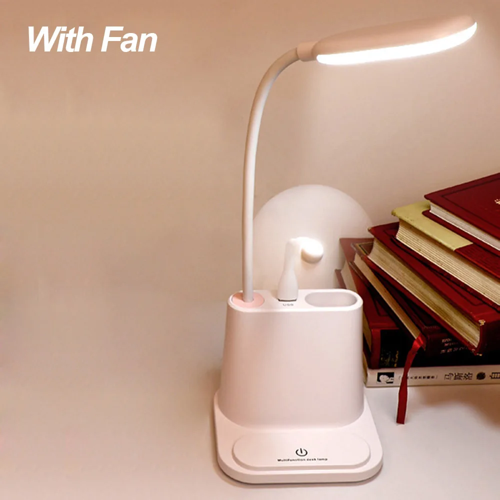 Pink with fan USB Перезаряжаемый Светодиодный настольный светильник сенсорная Регулируемая лампа настольная для детей настольная прикроватная Спальня Гостиная - Цвет корпуса: Pink with fan