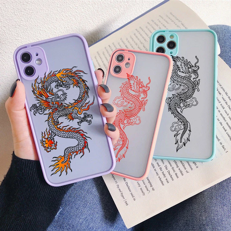 Fashion Vintage Chinese Dragon Print Phone Case for IPhone 12 11pro MAX 12 7 8 Plus X XR XS 6 S Plus SE2 Hard Back Cover Shell