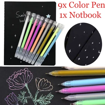 

9Pc Pen+1pc Notebook Set 2020 Sketchbook Diary for Graffiti Soft Cover Black Paper Sketch Book Notebook Office School Supplies