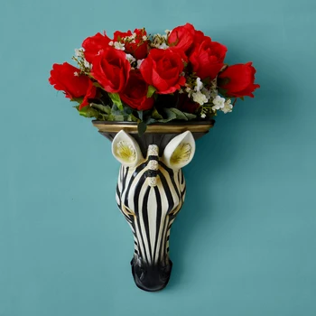 

European style animal head-hanging resin vases, false flower basket ornaments, murals, art decoration, household handicraft
