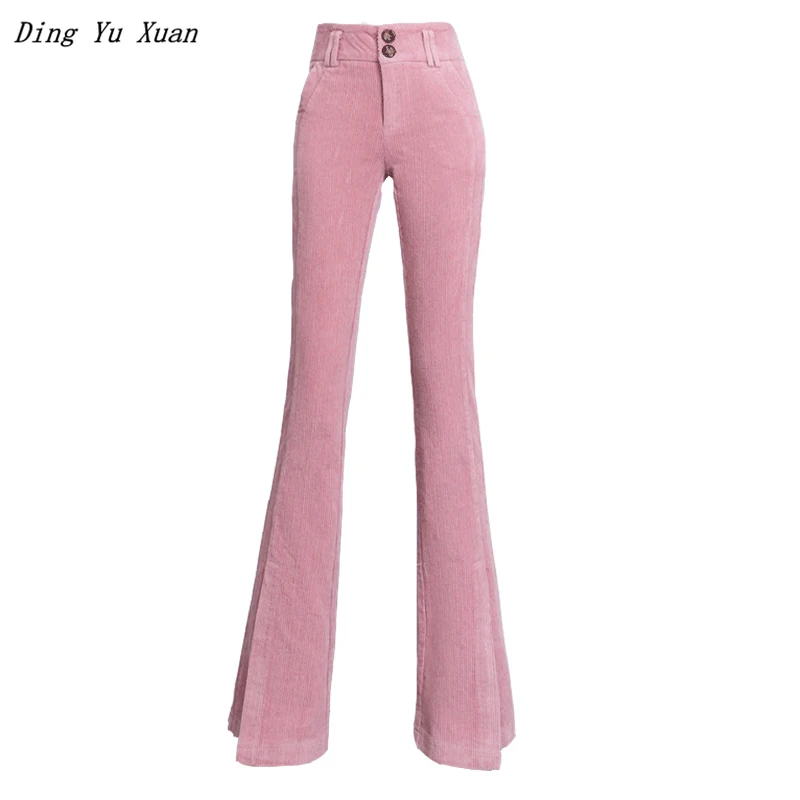 

Spring Autumn Slit Flare Pants Women Corduroy Bell Bottom Trousers Black Brown Pink Gray Trousers High Waisted Pantalones Mujer