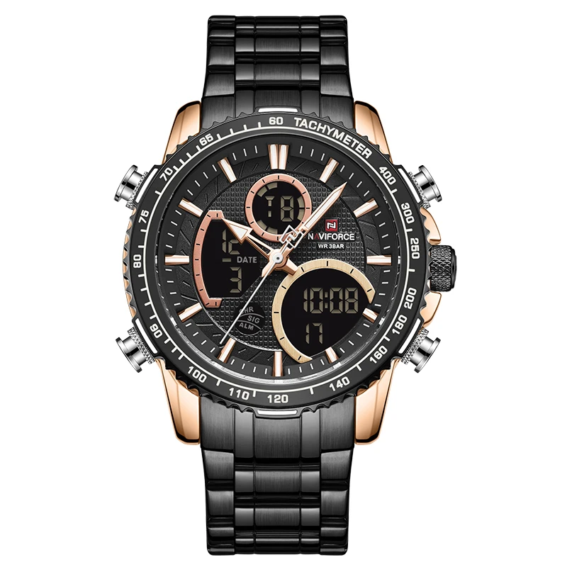 Rose Gold Black NAVIFORCE мужские часы Топ люксовый бренд большой циферблат спортивные часы для мужчин s хронограф кварцевые наручные часы Дата мужские часы Relogio Masculino - Цвет: Rose Gold Black