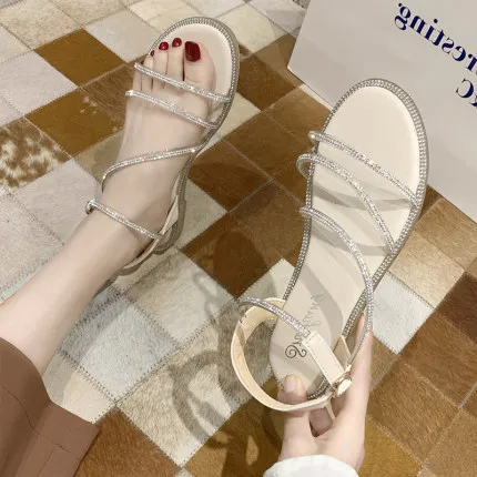 Женские сандалии стразы в сказочном стиле Новинка лета 2020 универсальные туфли на