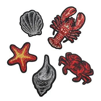 

New cartoon Marine life embroidered lobster crab conch scallop starfish iron on patch coat jeans cap decorative sew DIY applique