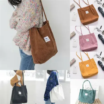 

Women's Bucket Bag Durable Canvas Tote Large Capacity Handbag Corduroy Casual Shoulder Bag /BY