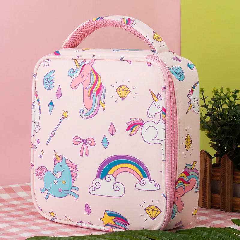 Bolsa de almuerzo con dibujos de unicornios para niños, bolsa de aislamiento térmico para estudiantes, bolsa de almacenamiento de aperitivos y frutas para viajes al aire libre