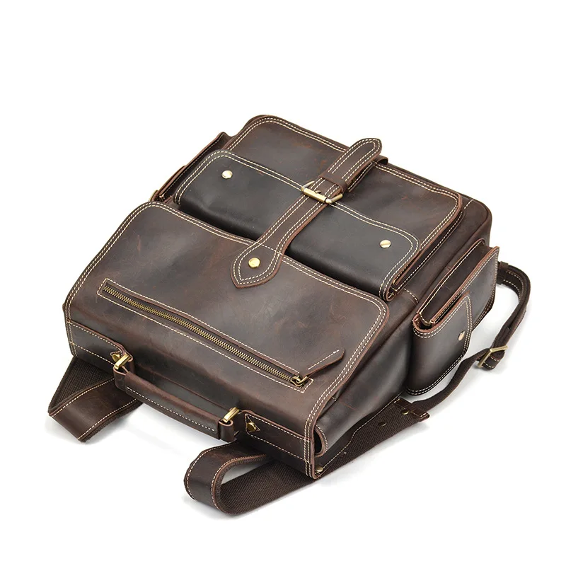 Front Display of Woosir Mens Leather Travel Backpack