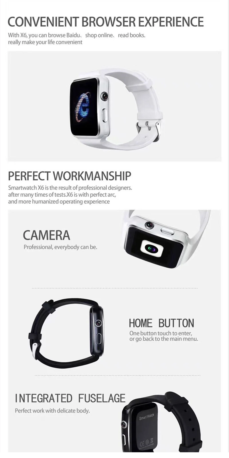 X6 Смарт часы Bluetooth камера Sim карта Смарт Браслет Сенсорный экран шагомер спортивные часы для мужчин женщин Поддержка нескольких языков