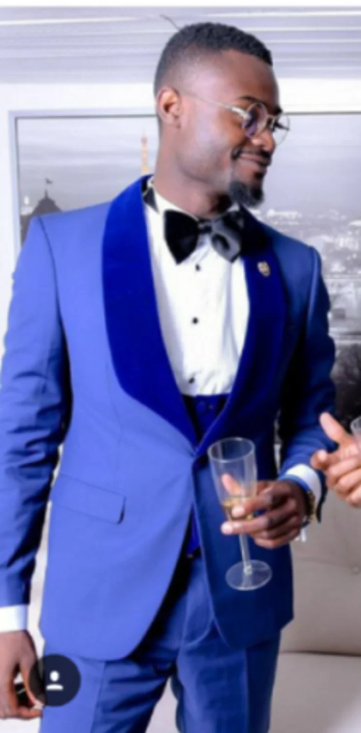 Мужские костюмы Королевский синий и черный смокинги для жениха, шаль, атласные лацканы женихов, мужские свадебные Лучшие Мужчины(пиджак+ брюки+ галстук-бабочка+ жилет) C684 - Цвет: same picture