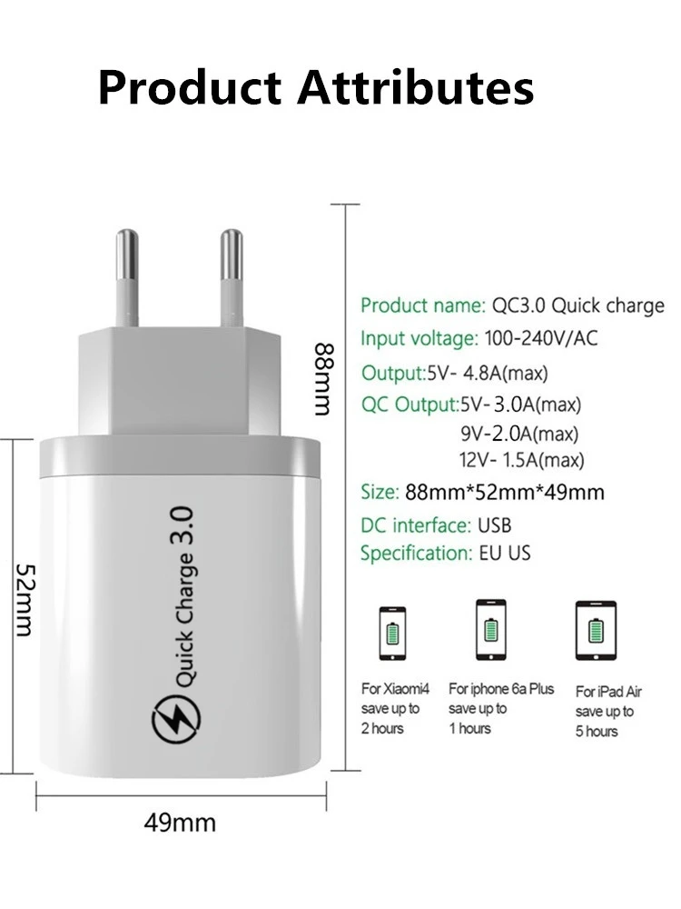Quick Charge 3,0 USB зарядное устройство для huawei mate 30 Быстрая Зарядка адаптер для iPhone11 samsung S9 Xiaomi QC2.0 зарядное устройство для мобильного телефона