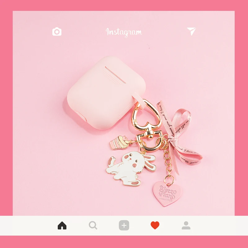 Fundas For Apple AirPods 1 2 Case Cute Rabbit Pendant Keychain headphone Box Cover For Air