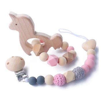 

Baby Beech Toy Teether Silicone Pacifier Chains Safe Teething Chain Baby Teether Eco-friendly Pacifier Clips Holder Chain