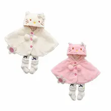 Плюшевый плащ-пончо с капюшоном и рисунком кота для маленьких девочек верхняя одежда, детское теплое пальто