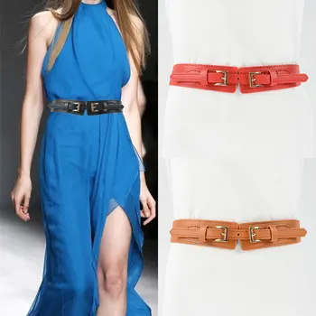 

Wide Cummerbunds Waist Belt Waist Seal Elastic Waistband Double Square Pin Buckle PU Leather Body Corset Belt Solid Color